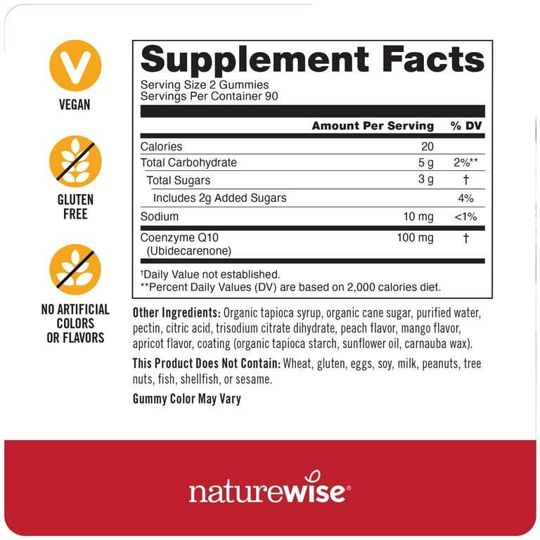 NatureWise CoQ10 Gummies, CoQ10 100mg - Peach Mango Flavor - Support Heart  Health & Antioxidant Activity - Pectin-Based Gummies, Vegan, Gluten-Free,  Non-GMO - 180 Gummies[3-Month Supply]