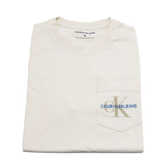 Calvin Klein Men's Garment Dyed Monogram Pocket Tee, Tofu,S - US