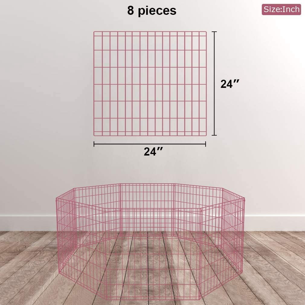 YRLLENSDAN 24in Tall Foldable Dog Playpen Crate Fence Pet Kennel Play Pen Exercise Cage 8 Panel for Backyard Small Dogs, Pink