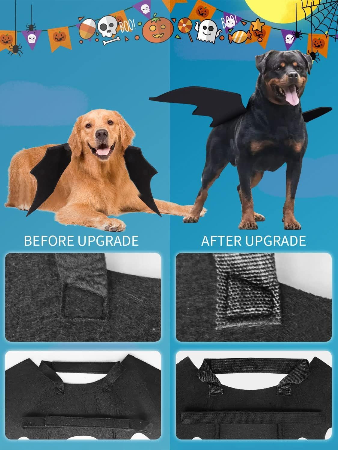 Pet Bat Wing Costume with Adjustable Velcro Straps for Dogs and Cats Halloween Party Cosplay