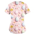 thumbnail image 2 of Uniforme De Enfermera，Scrubs for Women 2026 Easter Bunny Eggs Print Tops for Women V Neck Stretchy Short Sleeve Nursing Shirts with Pockets，Light pink，XXXXXL, 2 of 3