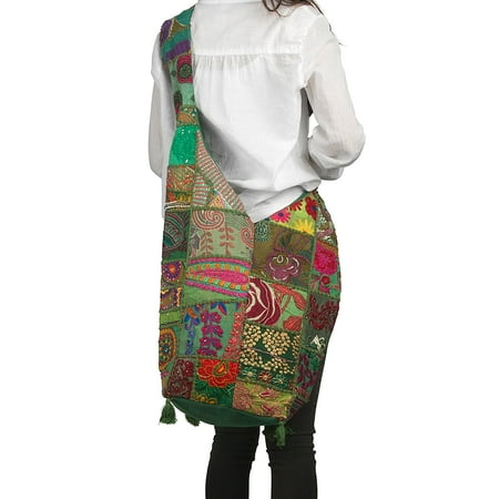 Floral Tote Handbag Tribe Azure Green Women Fashion Hobo Floral Shoulder Bag Monk Style Canvas Sling Tote Handbag Crossbody Roomy Summer Spring Chic ()