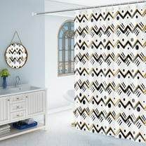 MONOJOY Chevron Shower Curtain, Geometric Zig Zag Shower Curtain, White, Black,72 x 72 inch