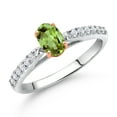 thumbnail image 2 of Gem Stone King 925 Silver and 10K Rose Gold Green Peridot and White Lab Grown Diamond Engagement Ring for Women (0.68 Cttw, Oval 6X4MM, Gemstone August Birthstone, Size 7), 2 of 4