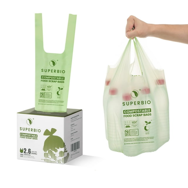 Bolsas compostables SUPERBIO de 9,84 L (2,6 galones), 100 unidades, 1 paquete