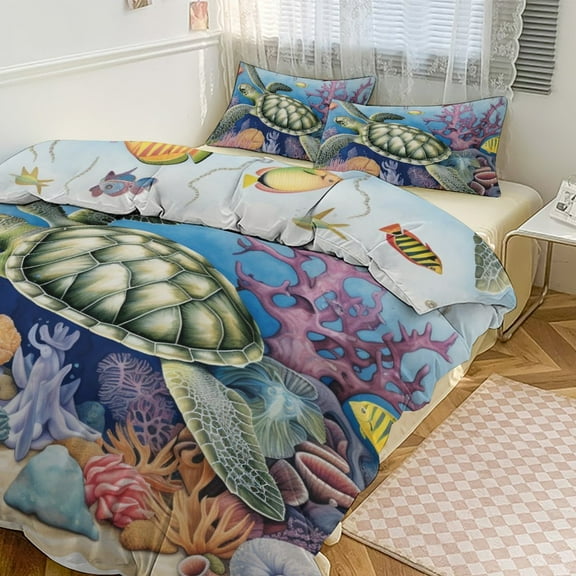 Ocean World Turtle Bedding Set with Zipper Closure for Girls & Boys