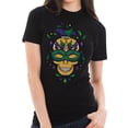 thumbnail image 3 of Plus Size Madi Gras Festive Skull Graphic Design Unisex Lane Seven Ring Spun Combed Cotton Short Sleeve Deluxe Jersey T-Shirt - Black 2XL, 3 of 4