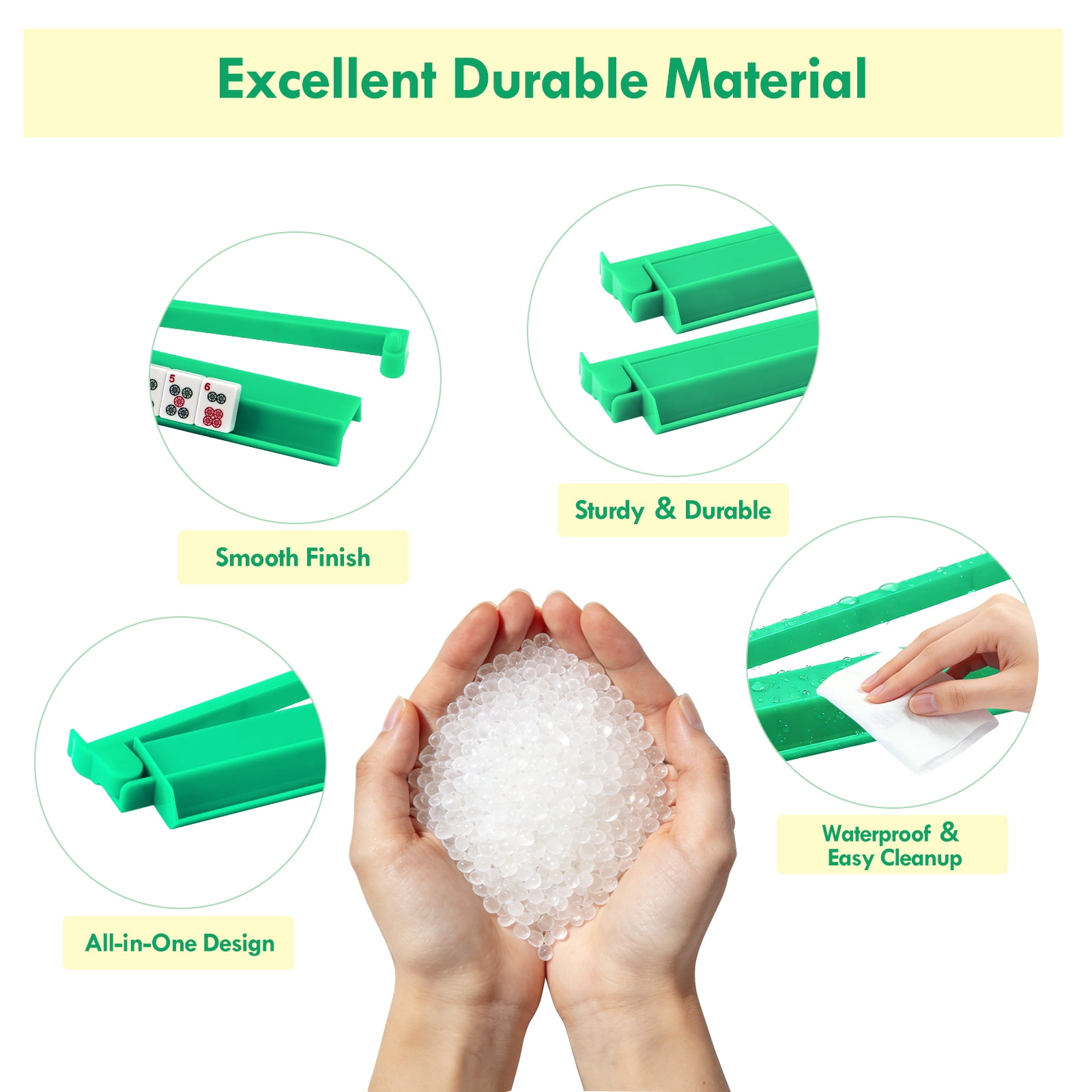 4-in-1 Green Acrylic Mahjong Tile Rack with Built-in Pusher for American Mahjong​