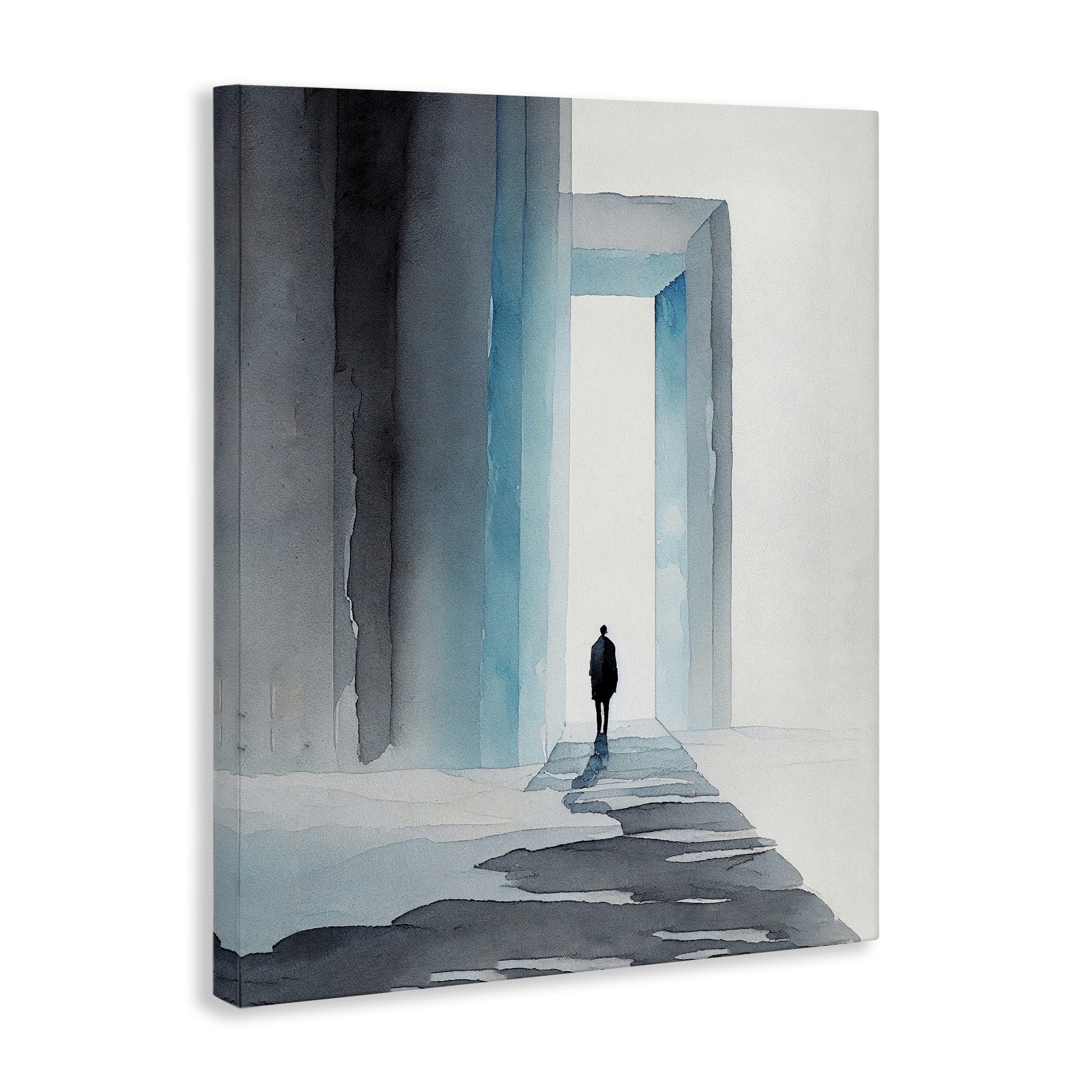 Stupell Industries Person with Snowy Doorway Landscape Painting Gallery Wrapped Canvas Art Print Wall Art, 30 x 40