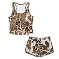 thumbnail image 4 of Xoenoiee Leopard Cow Print Swimsuit for Girls Teens 2 Piece Tummy Control Bathing Suit Tankini Set Tank Top with Shorts Blouson Swimwear, 6-7 Years, 4 of 7
