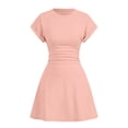 thumbnail image 4 of Women's Summer Casual Mini Dress Short Sleeve Crew Neck Ruched Slim Fit A-Line Dress Solid Color Stretchy Flowy Dress for Daily Wear Pink XL(XL), 4 of 5