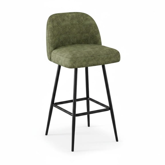Modern Bar Stools Set of 4, 26" Counter Height Chairs with Backrest, Green PU Leather Upholstery, Arc Metal Footrest, Sturdy Metal Legs, Ergonomic Seating – Green PU, 4-Pack