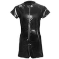 thumbnail image 2 of Mens Wet Look Patent Leather Pouch Zip Short Jumpsuit Bodysuit Clubwear Leotard, 2 of 11