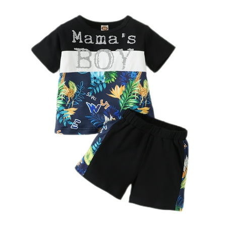 

Newborn Baby Boy Clothes Infant Baby Boys Summer Outfits Letter Print Short Sleeve Top Shorts Set Black 3-6 Months