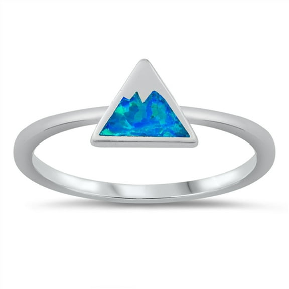 CHOOSE YOUR COLOR Blue Simulated Opal Minimalist Mountain Ring .925 Sterling Silver Band CZ Female Size 8