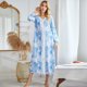 thumbnail image 1 of Camisón de mujer con estampado floral de luna y estrella, cuello en V, jersey de manga larga, vestid Abanopi Azul/Grande, 1 of 7