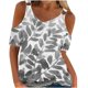 thumbnail image 1 of Camisas de Manga Corta para las Mujeres Blusa de Cuello Redondo de Impresión Casual, Top de Algodón de Imitación Ligero para el Hogar, el Uso Diario Y las Cuatro Estaciones, 1 of 4