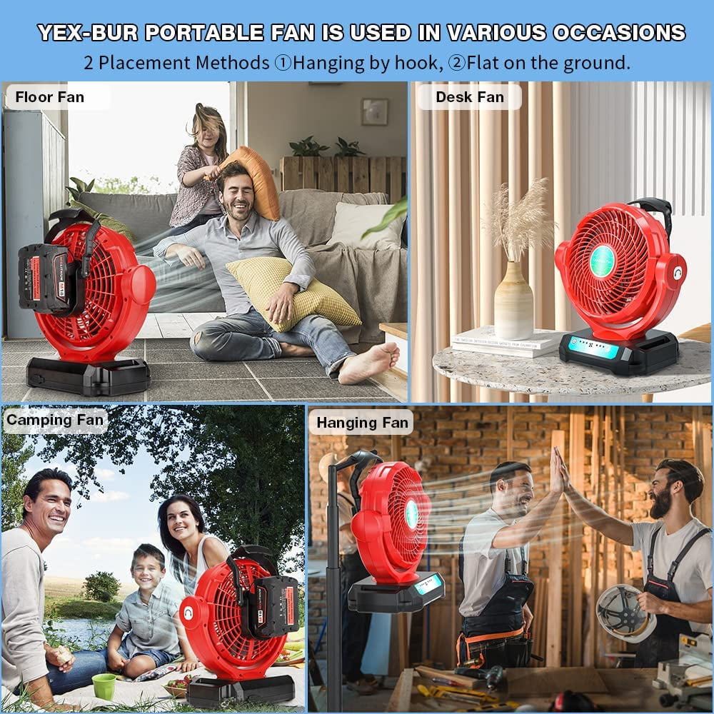 Jobsite Fan Powered by Milwaukee M18 18V Battery/AC Adaptor Portable Battery Powered Fan with Timer 3500CFM Cordless Works Fan for Workshop Construction Site for Camping, Garage, Kitchen, Office