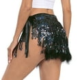 thumbnail image 5 of HDE Women's Sequin Tassel Fringe Skirt Fur Trim Hip Scarf Black XS-S, 5 of 7