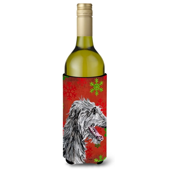 Carolines Treasures SC9765LITERK Scottish Deerhound Red Snowflakes Holiday Wine Bottle Hugger Wine Bottle multicolor