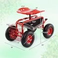 thumbnail image 3 of Gymax Chariot Wagon Siège de Travail Roulant avec Plateau à Outils Panier Plantation Patio Rouge, 3 of 9