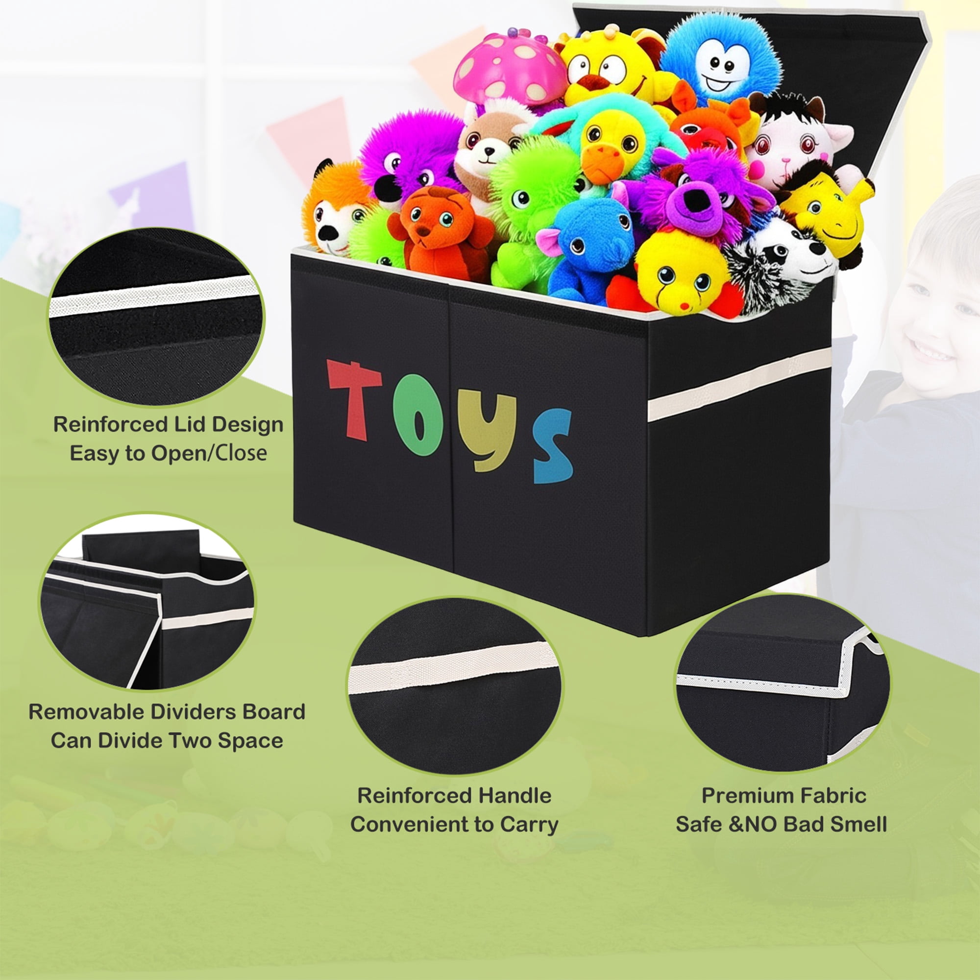 VICTORICH Extra Large Child Collapsible Toy Storage Fabric 32 gal Kids Room Toy Chests, Black