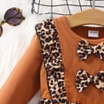 thumbnail image 4 of Popshion Toddler Girls Leopard Bowknot Dress Color Block Round Neck Casual Mid-length Fall Dress, 4 of 6