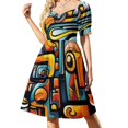 thumbnail image 1 of Vestido de manga corta con grafiti abstracto, atuendo para festival, vestidos de mujer para eventos especiales, 1 of 7