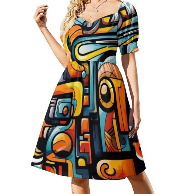 Vestido de manga corta con grafiti abstracto, atuendo para festival, vestidos de mujer para eventos especiales