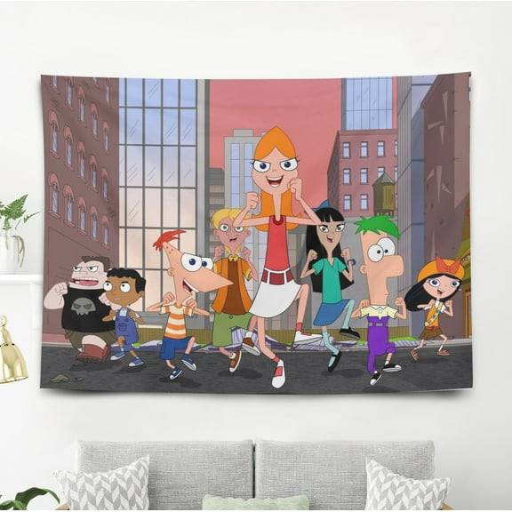 Phineas and Ferb Tapestry Banner Backdrop Background Poster Wall Decor Party Supplies Movie Fans Birthday Gift