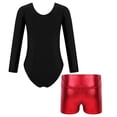 thumbnail image 2 of YONGHS Kids Girls Gymnastics Active Dancewear Long Sleeve Leotard Bodysuit with Shorts Set Red 6, 2 of 7