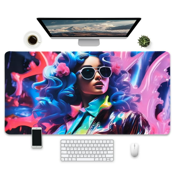 Neon Art Gaming Mouse Pad, Large Desktop Mat, 31.5 x 15.7 inches