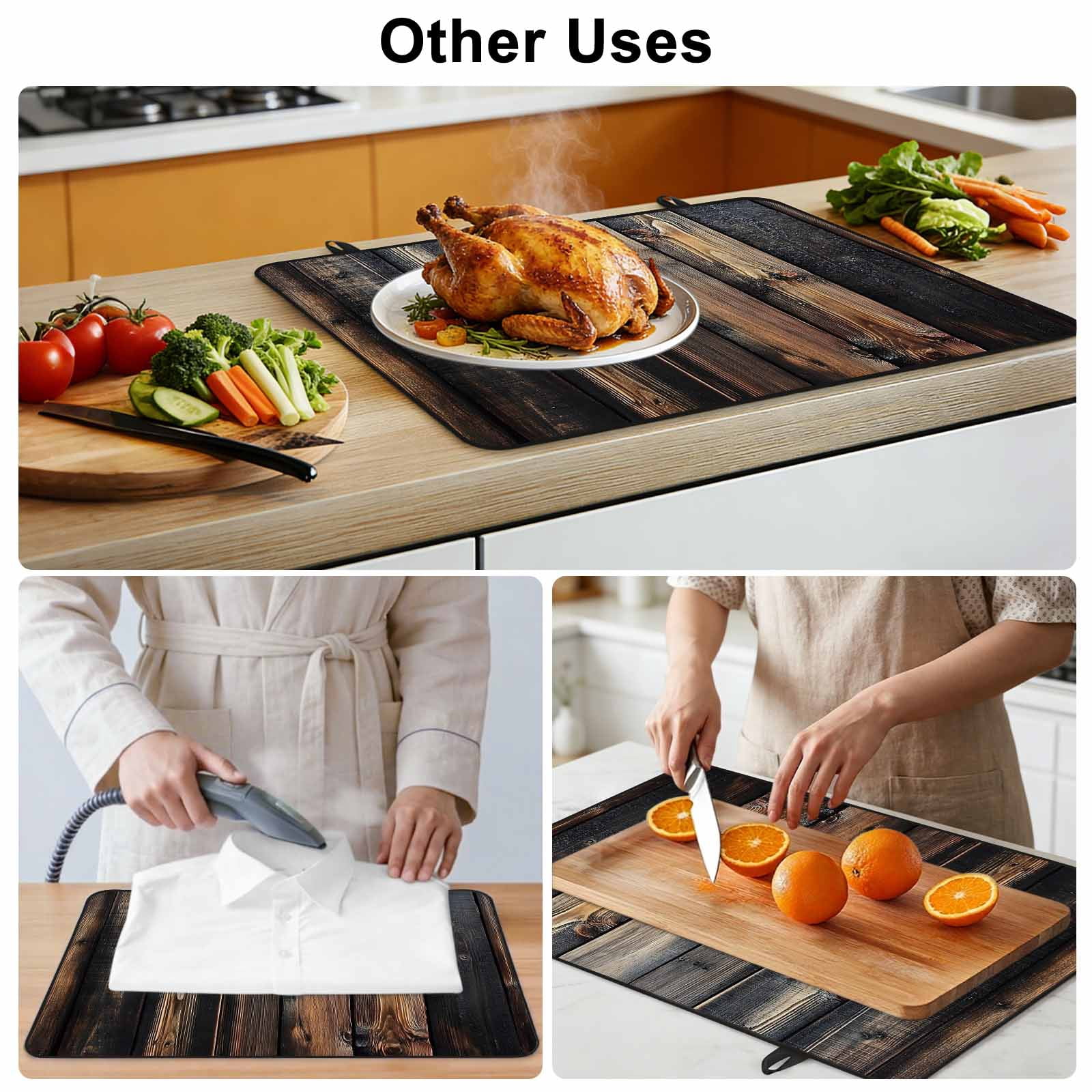 Black Brown Plank Stove Top Cover for Electric Stove, Heat-proof & Non Slip Glass Top Stove Cover Protector, Vintage Chic Wooden Grain Kitchen Flat Cooktop Rubber Mat 24x21 Inches