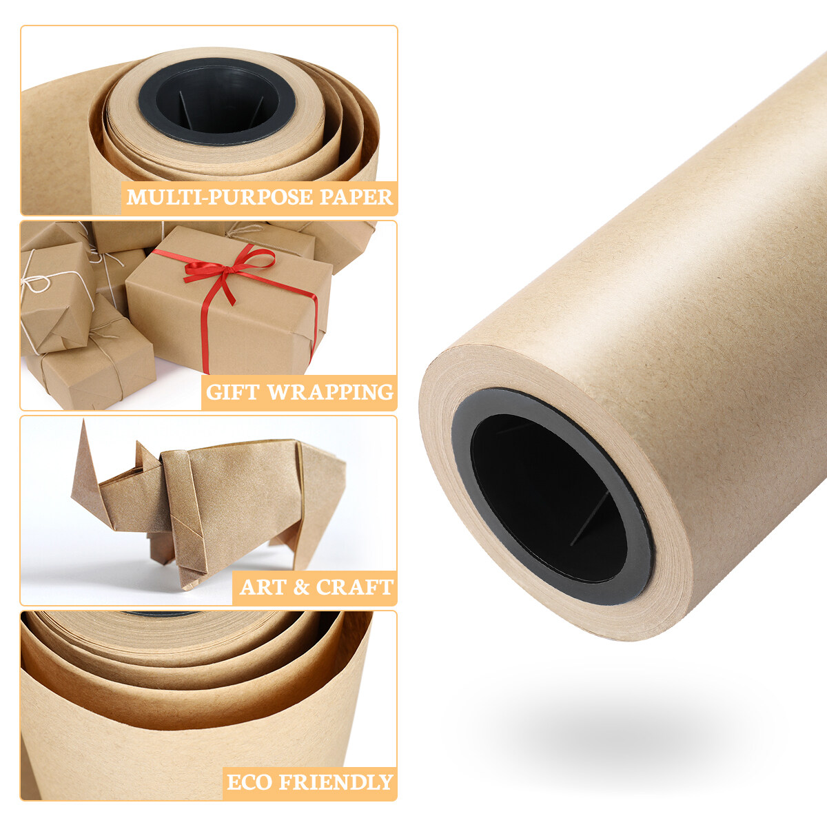 Homoyoyo Brown Kraft Packing Paper for Shipping, Wrapping, and Art Projects, Multipurpose Craft Paper Roll