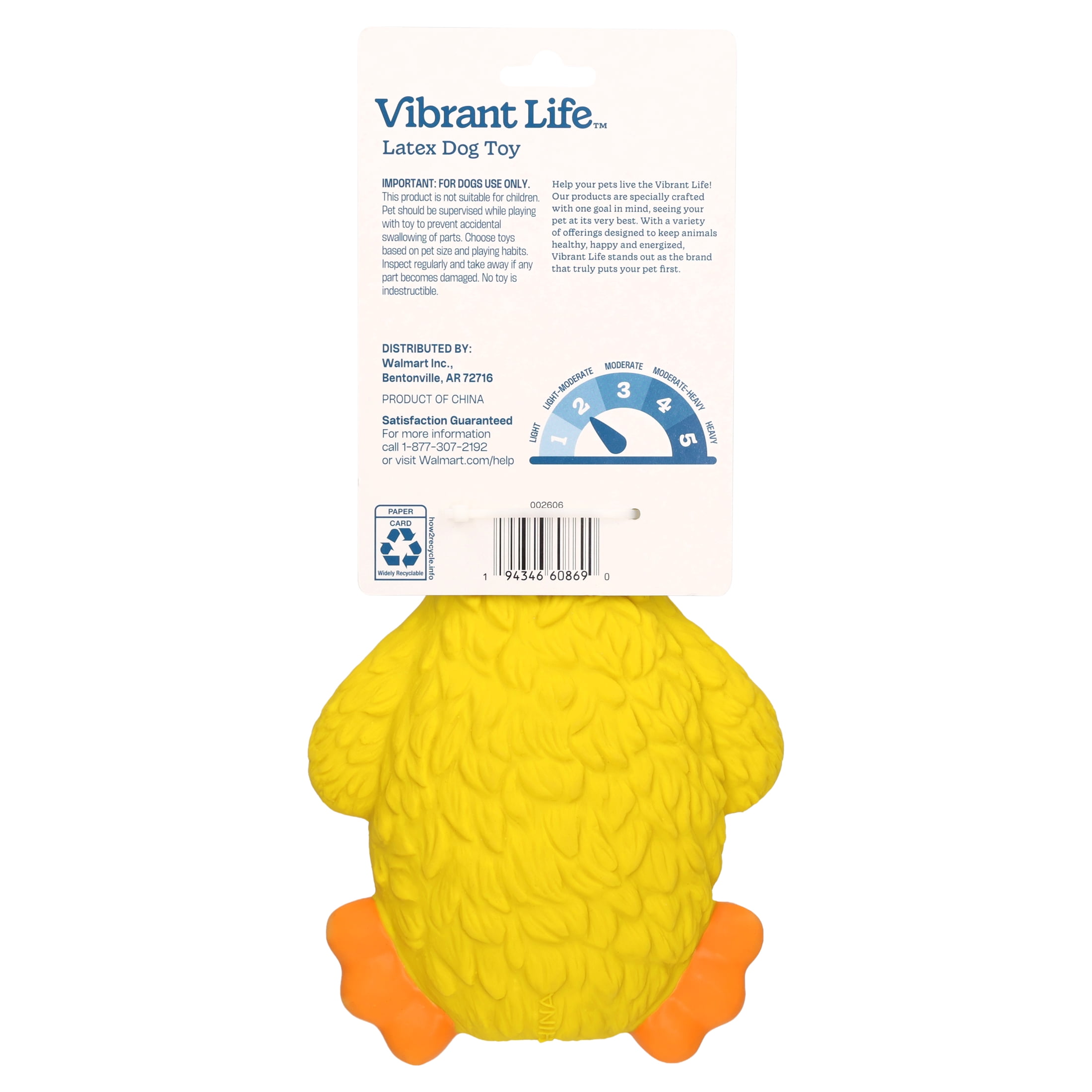 Vibrant Life Yellow Duck Latex Dog Toy with Squeaker, Chew Level 2
