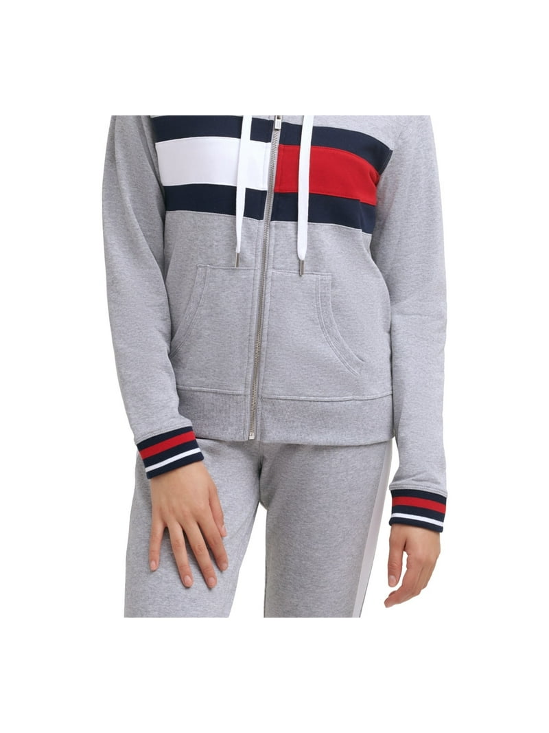 Tommy Hilfiger Women's Sport Colorblocked Zippered Hoodie Gray