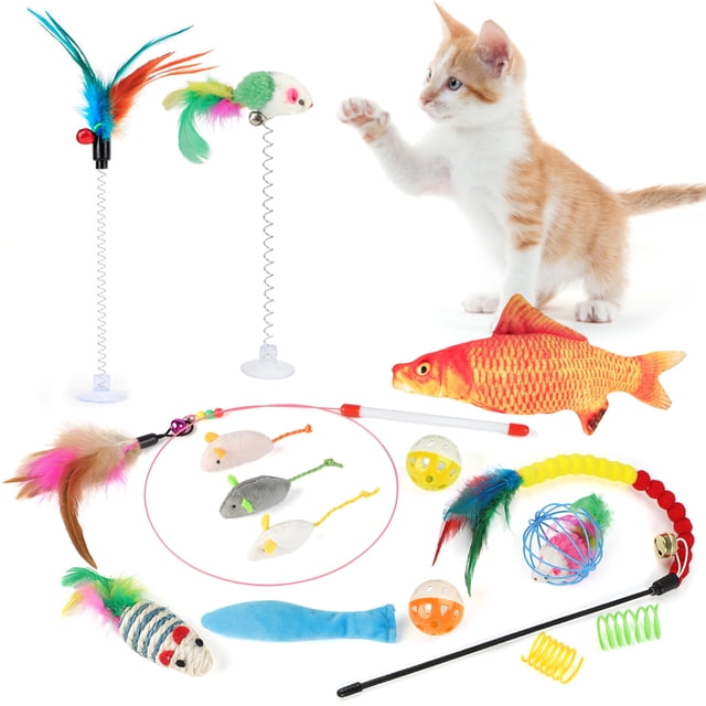 Ensemble de Jouets Interactifs pour Chat 15 Pcs, Baguette pour Chat, Jouets pour Chat, Souris