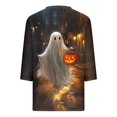 thumbnail image 5 of Women's Cute Ghost Print Blouses 3/4 Sleeve V Neck Halloween Tops Lantern Graphic Fall Shirts Casual Loose Fit Pullovers for ing Events, 5 of 5
