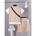 thumbnail image 4 of 7 Years Big Boys Clothes 8 Years Kid Boys 2PCS Summer Outfits Set Fake Two Pieces Short Sleeve Top Shorts Set with Bag Khaki, 4 of 9