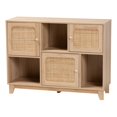 thumbnail image 1 of Baxton Studio Elsbeth Mid-Century Modern Light Brown Finished Wood and Natural Rattan 3-Door Sideboard, 1 of 5