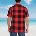 thumbnail image 4 of Saiise Chemise Hawaïenne à Carreaux Rouges et Noirs pour Hommes, Personnalisée et Amusante, Manches Courtes, Grande Taille, 4 of 7