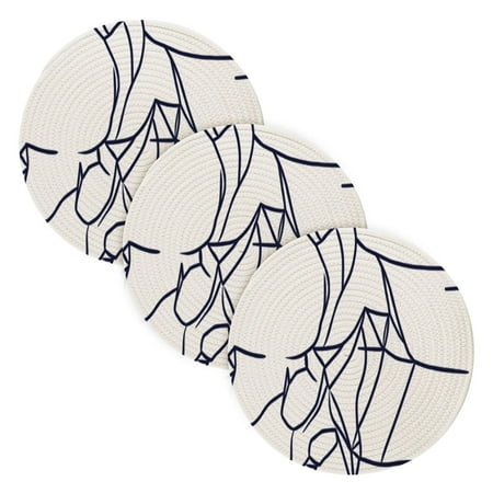 

Abstract Line Art Design Coil Dish Mat Set 3 Pack 15 Round Heat-Resistant Durable Soft Polyester