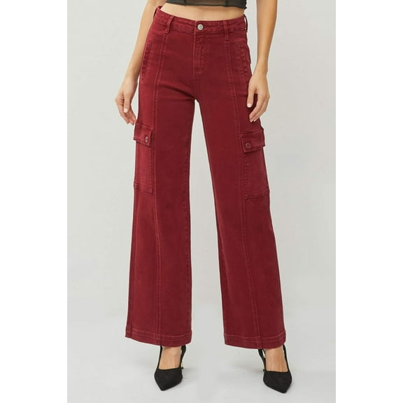 Risen Women's High Rise Wide Leg Cargo Jeans