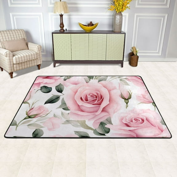 Roses Flowers Area Floor Mats Soft Large Nursery Rugs Non-Slip Foam Carpets Living Room Doormat for Bedroom Dinning Decor 36" x 24"