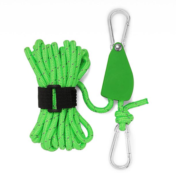 Tensor de polea de 4 mm y 4 m, hebilla fija de cuerda de viento de tienda de nailon reflectante (verde)