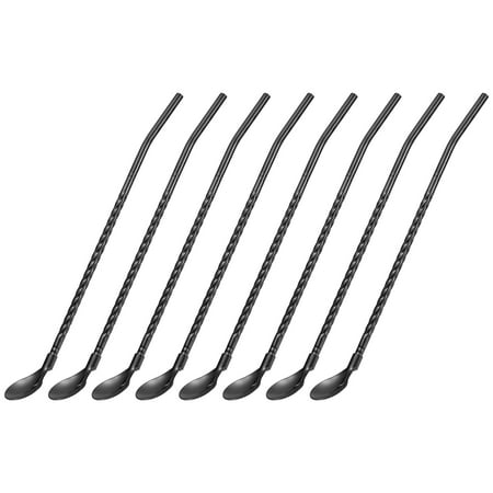 

Uxcell 12Pack 8.6 Stainless Steel Spoon Straws Reusable Twist Handle Spoon Black