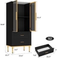 thumbnail image 2 of Bingirl Armoire de Rangement d'Exposition Moderne - Verre Cannelé - Armoire de Rangement à Porte avec 2 Tiroirs et Tablettes Ajustables pour Objets de Collection, Salon Ou Bureau (Noir), 2 of 8
