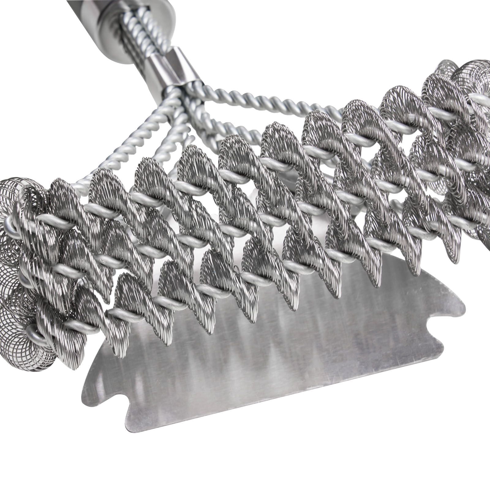 Grill Brush and Scraper, BBQ Brush for Outdoor Grills, Stainless Steel Woven Wire, Bristle Free Barbecue Brushes for Porcelain, Charcoal, Grate Cleaner Grill Accessories, 17 in