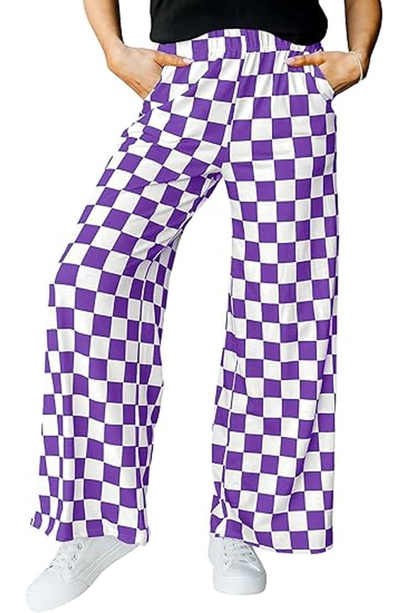 Women's Casual Loose Checkered Wide Leg Pants High Waist Straight Lounge Y2K Gingham Trousers