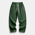 thumbnail image 5 of WOLIAUO Mens Linen Cotton Pants Drawstring Waist Lightweight Loose Fit Straight Leg Casual Big and Tall Linen Pants Beach Travel (XL Green), 5 of 5